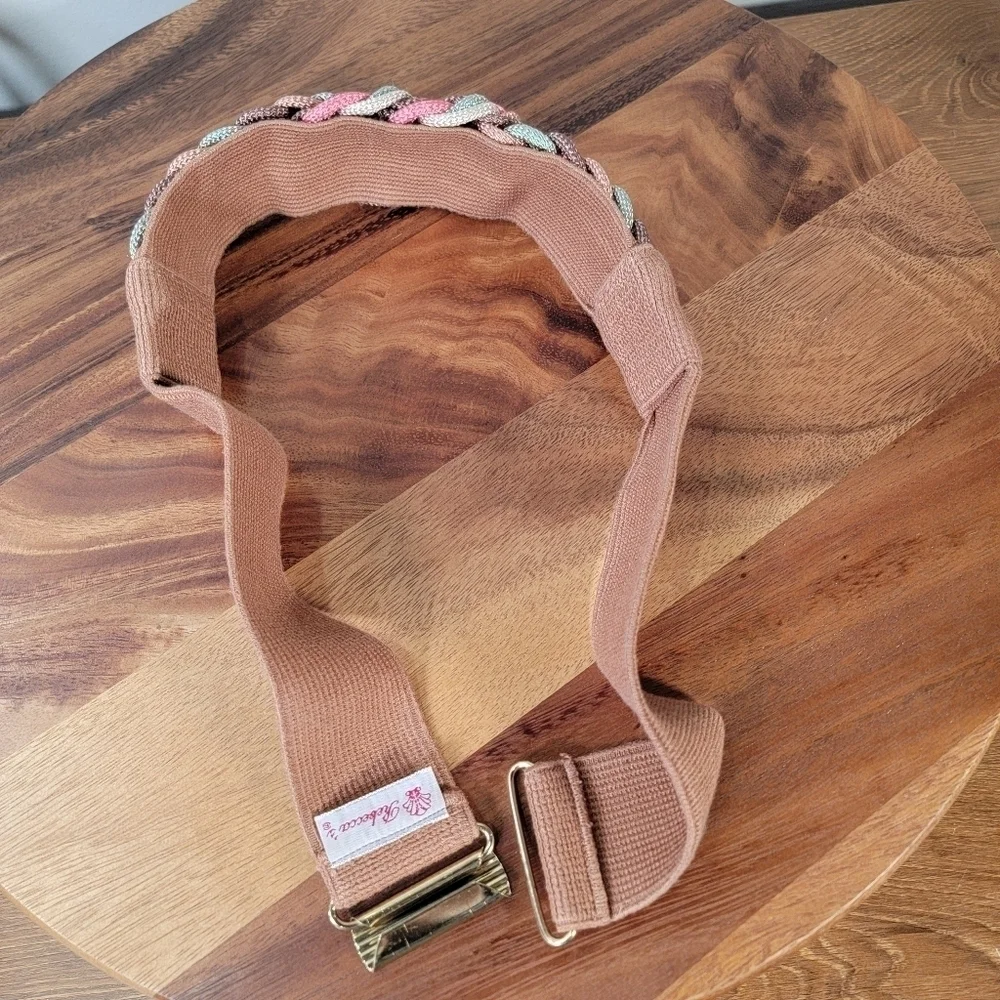 Vintage Rebecca's 80s 90s Pink Brown Braided Statement Belt Stretch
